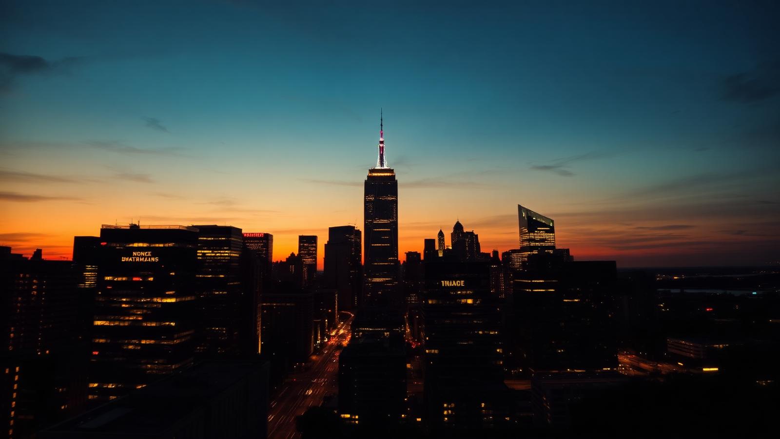 Financial district skyline at dusk